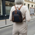 Rowallan Women's Navy Blue and Tan Leather Backpack