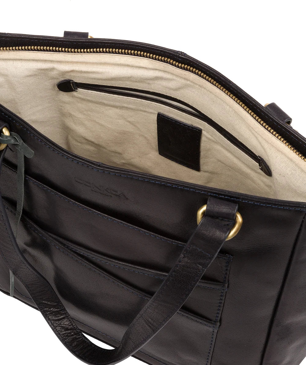 Large Dark Navy Leather Tote Bag