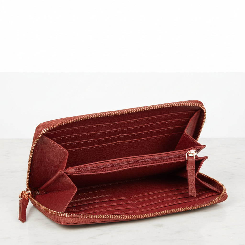 Large Burgundy Zip-Around Leather Purse