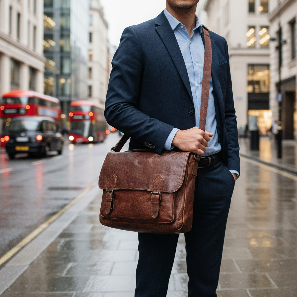 Cognac Leather Messenger Bag