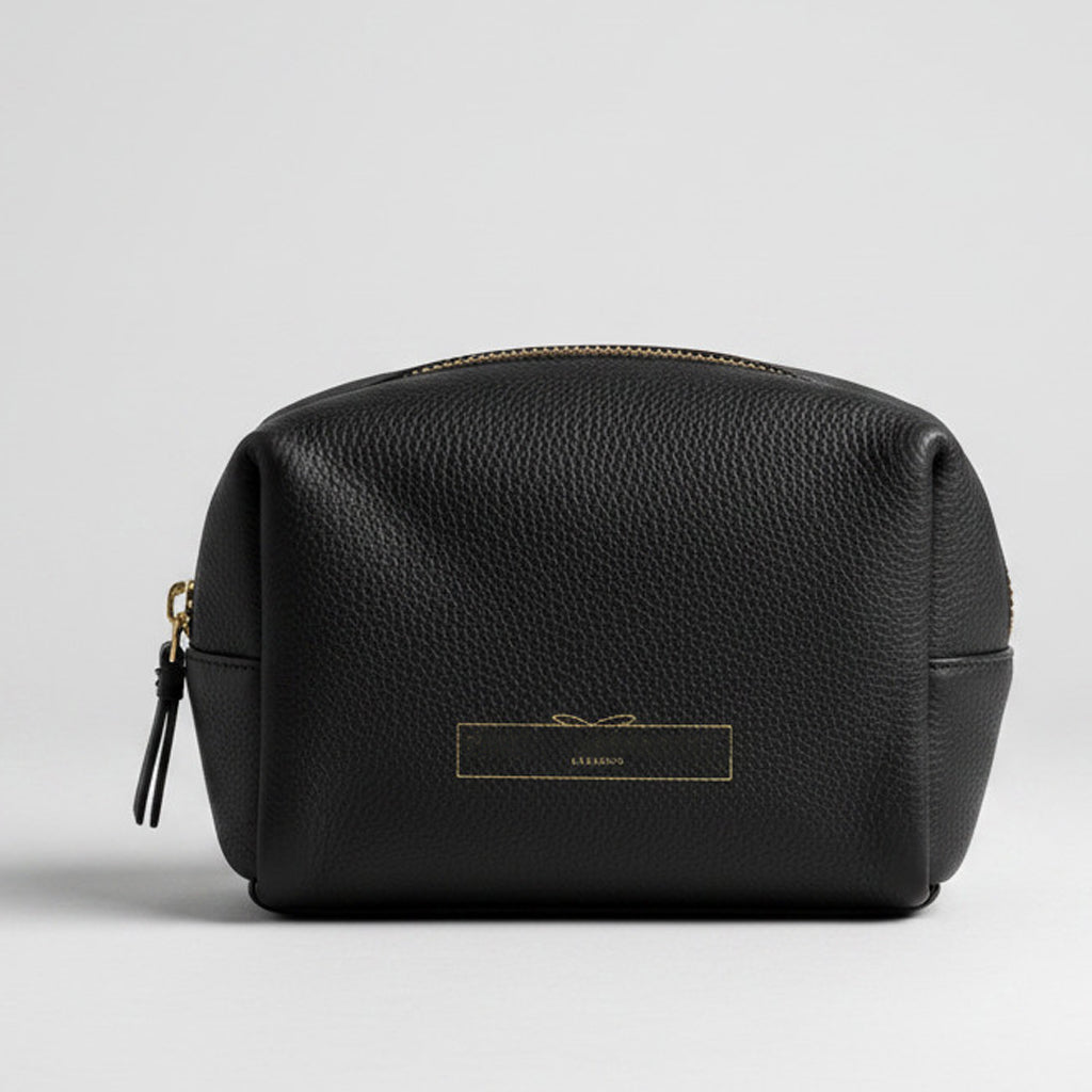 Small Black Leather Make Up Bag