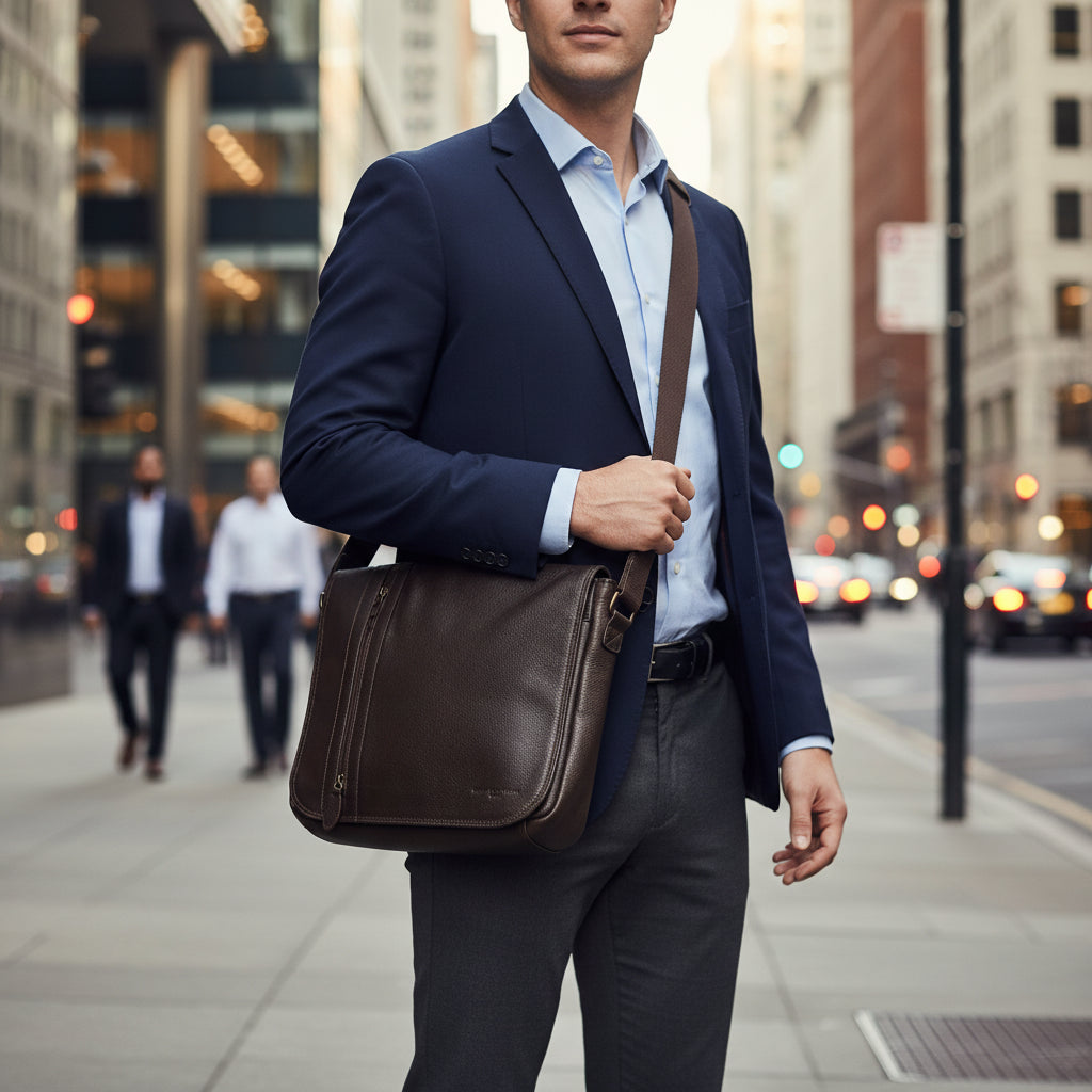 Dark Brown Leather Messenger Bag