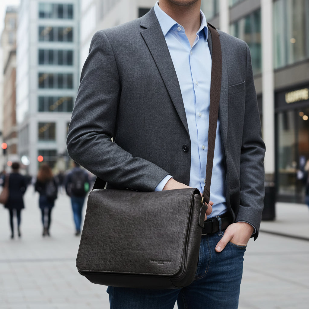 Dark Brown Leather Messenger Bag