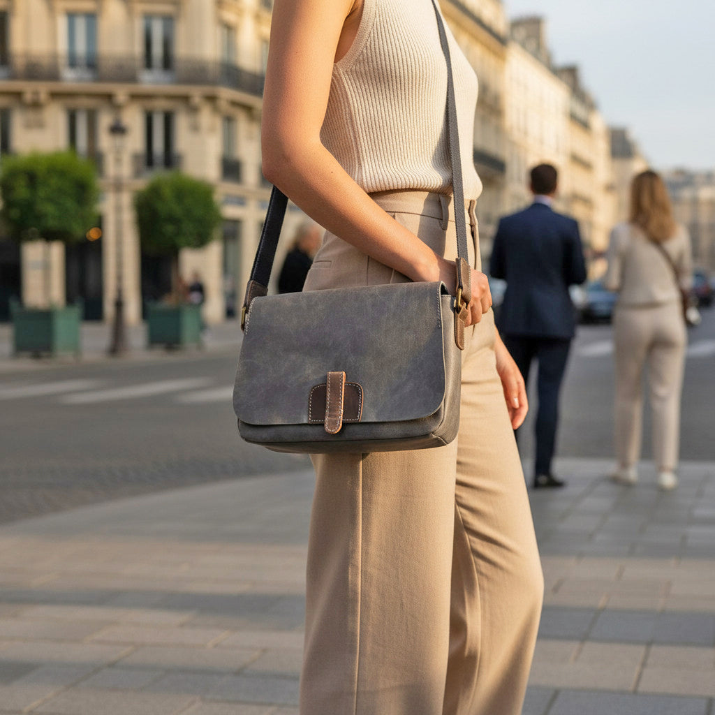 Rowallan Grey Leather Cross Body Handbag, Shoulder Bag