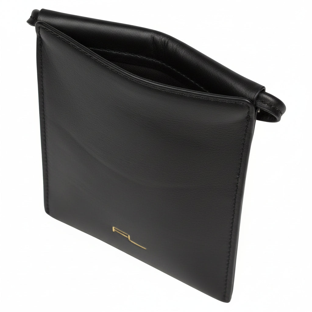 Small Black Leather Travel Bag, Phone Bag, Neck Purse
