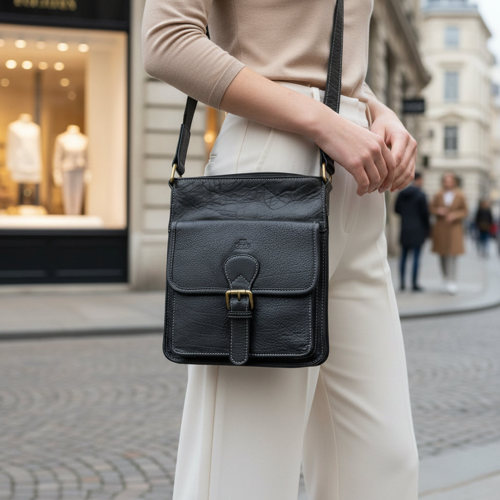 Rowallan Black Leather Cross Body Bag, Shoulder Bag