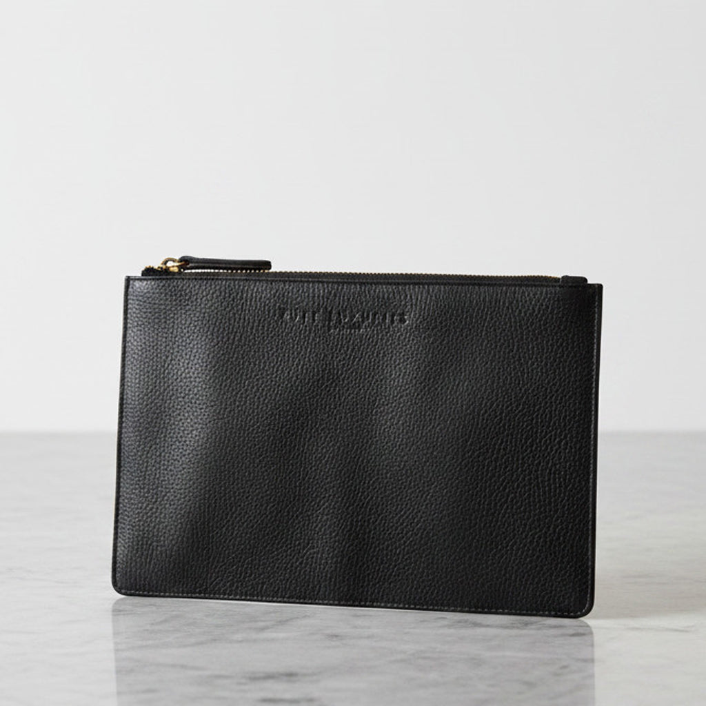 Black Slim Leather Clutch Bag