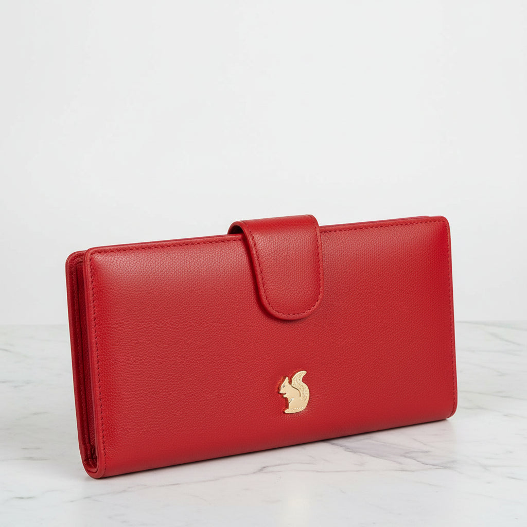Large Slim Red Leather Purse