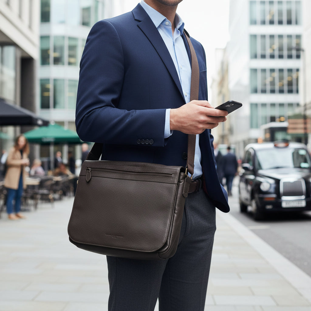 Dark Brown Leather Messenger Bag