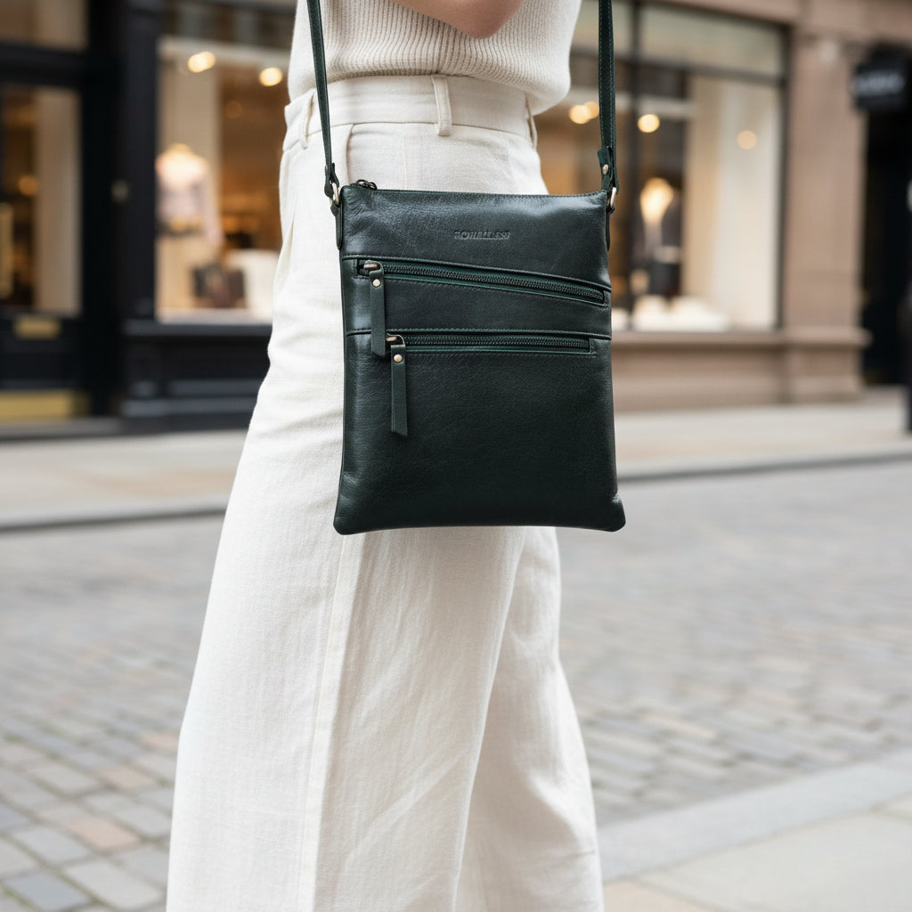 Rowallan Green Leather Shoulder Bag, Cross Body Bag