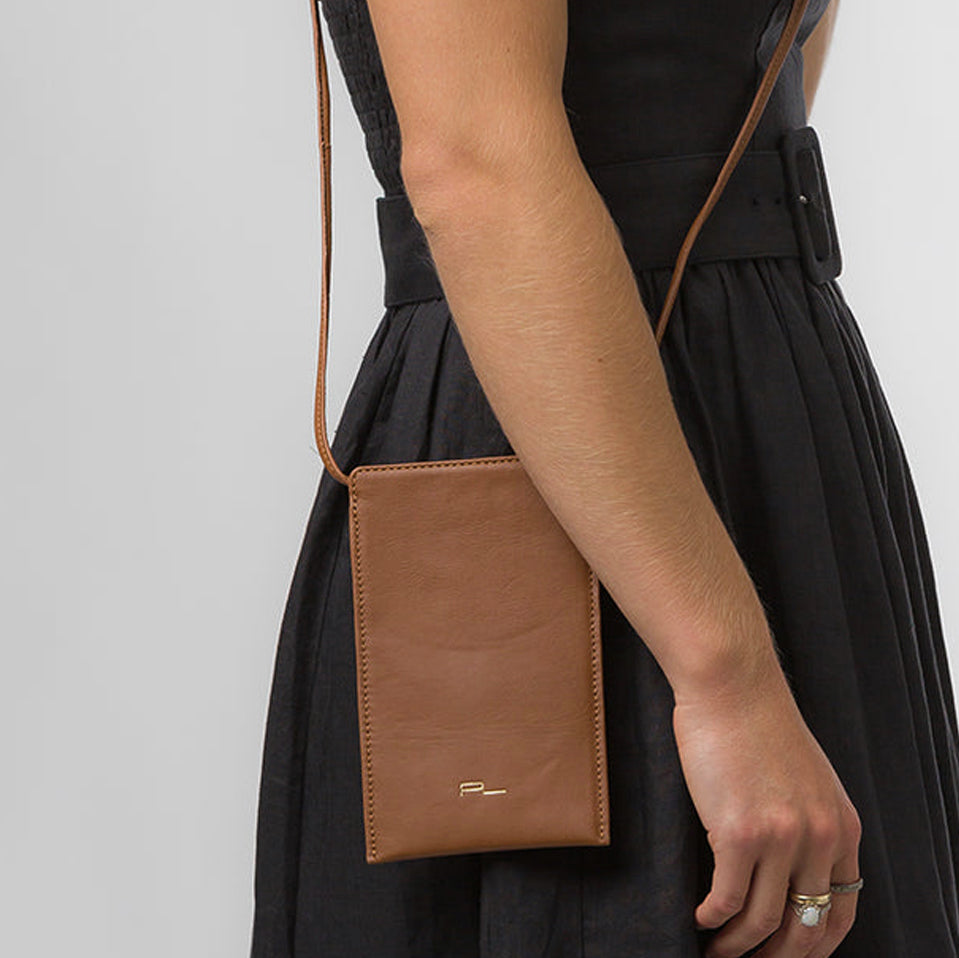 Brown Leather Travel Bag, Phone Bag, Neck Purse