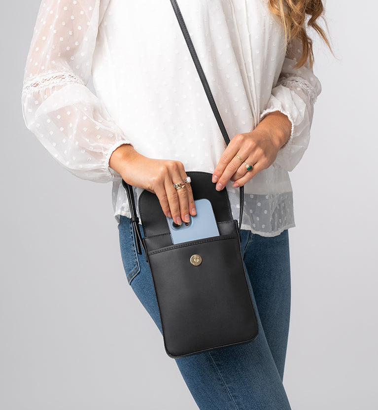 Small Black Leather Shoulder Bag, Cross Body Bag, Travel Bag, Medicine Bag