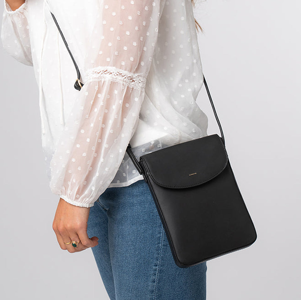 Small Black Leather Shoulder Bag, Cross Body Bag, Travel Bag, Medicine Bag