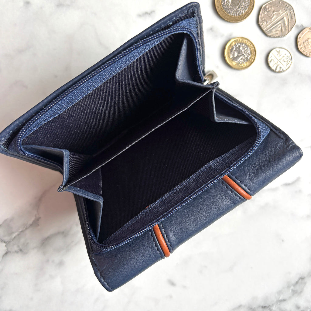 Rowallan Navy Leather Purse - RFID Secure