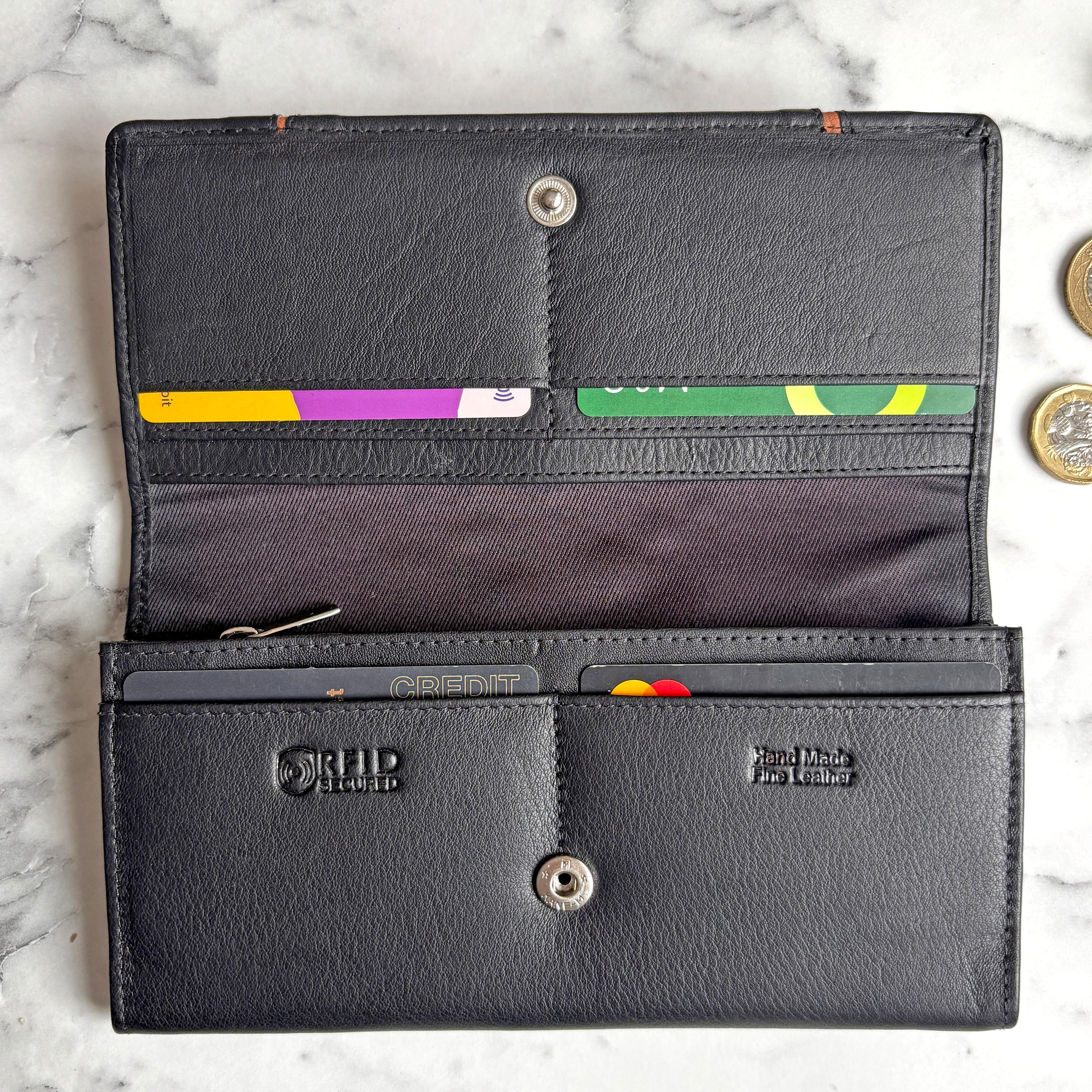 Rowallan Large Black Leather Purse - RFID Secure