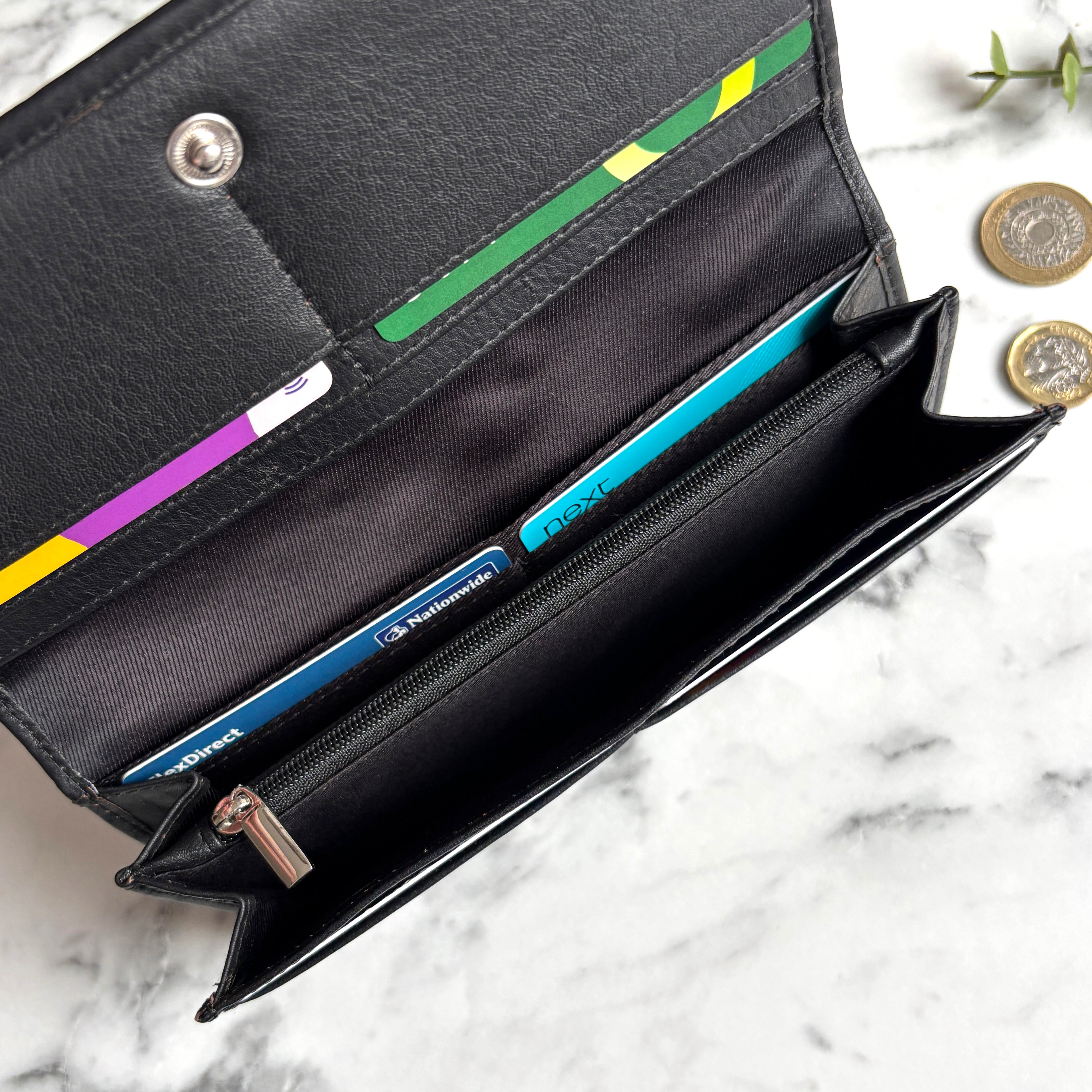 Rowallan Large Black Leather Purse - RFID Secure