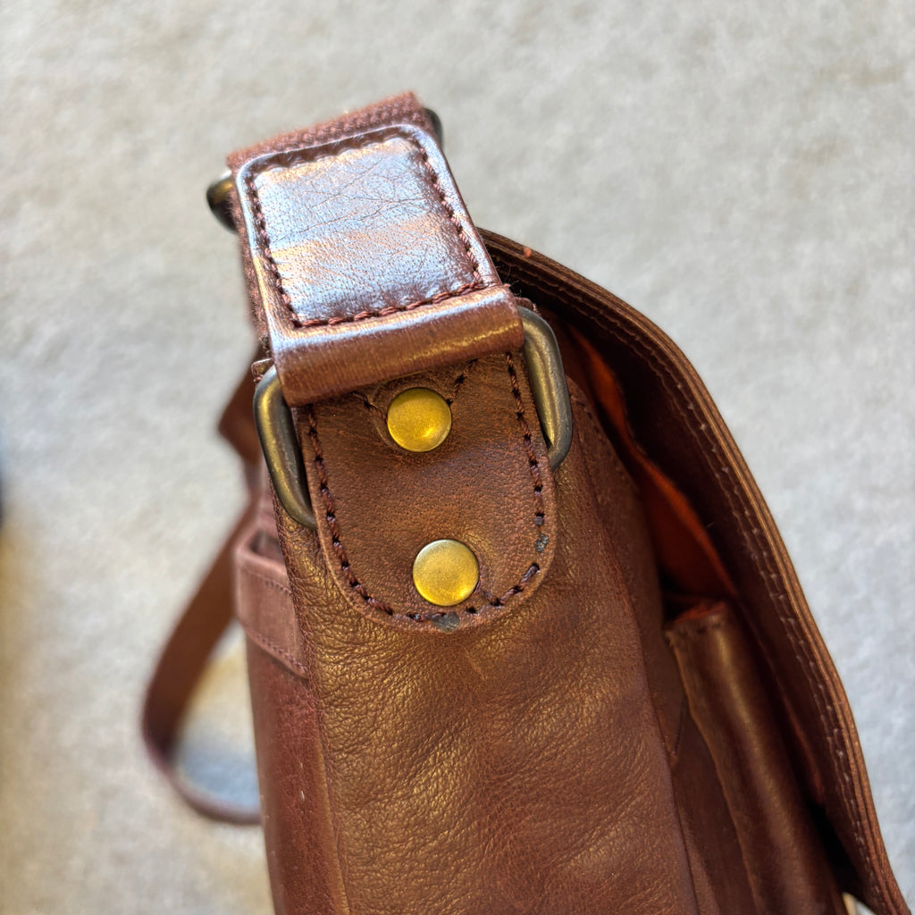 Cognac Leather Messenger Bag