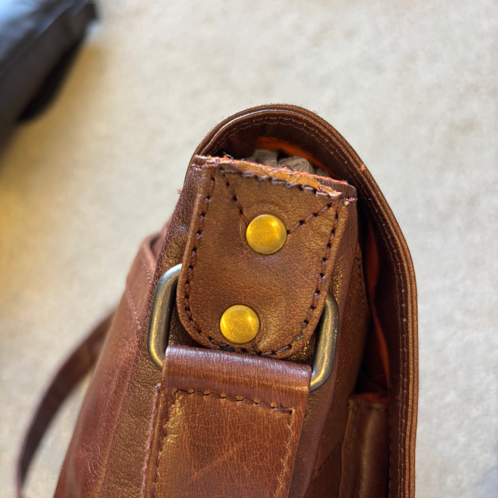 Cognac Leather Messenger Bag