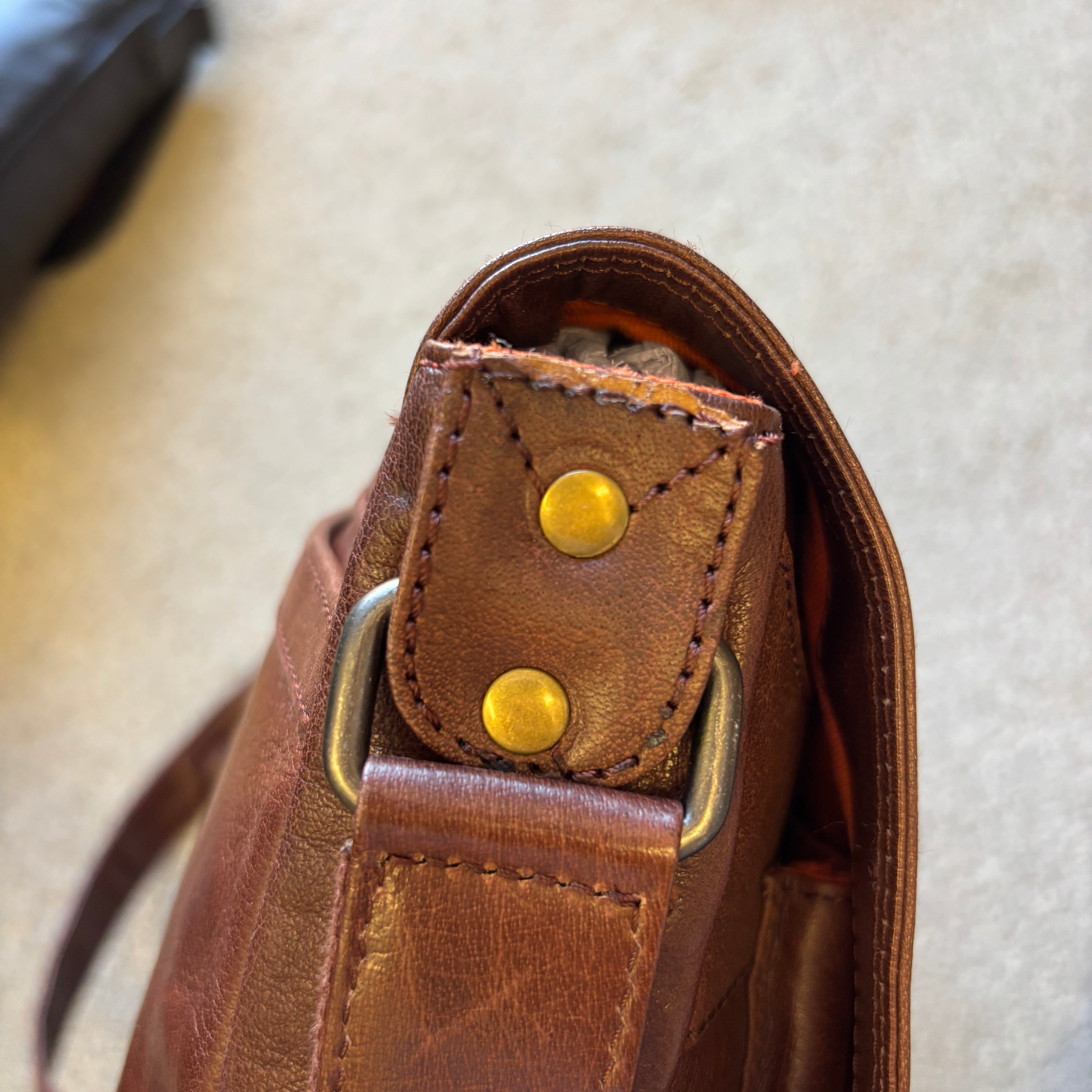 Cognac Leather Messenger Bag