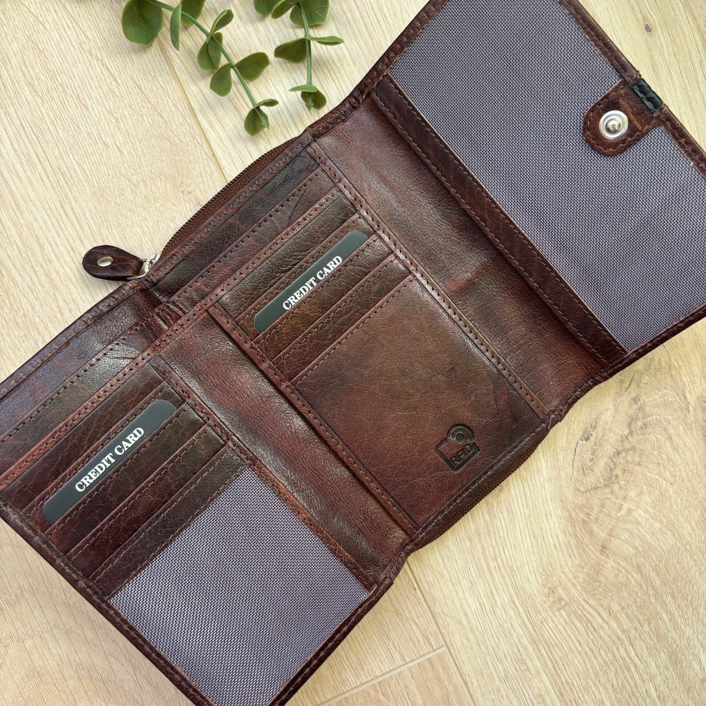 Rowallan Medium Brown Leather Purse - RFID Secure