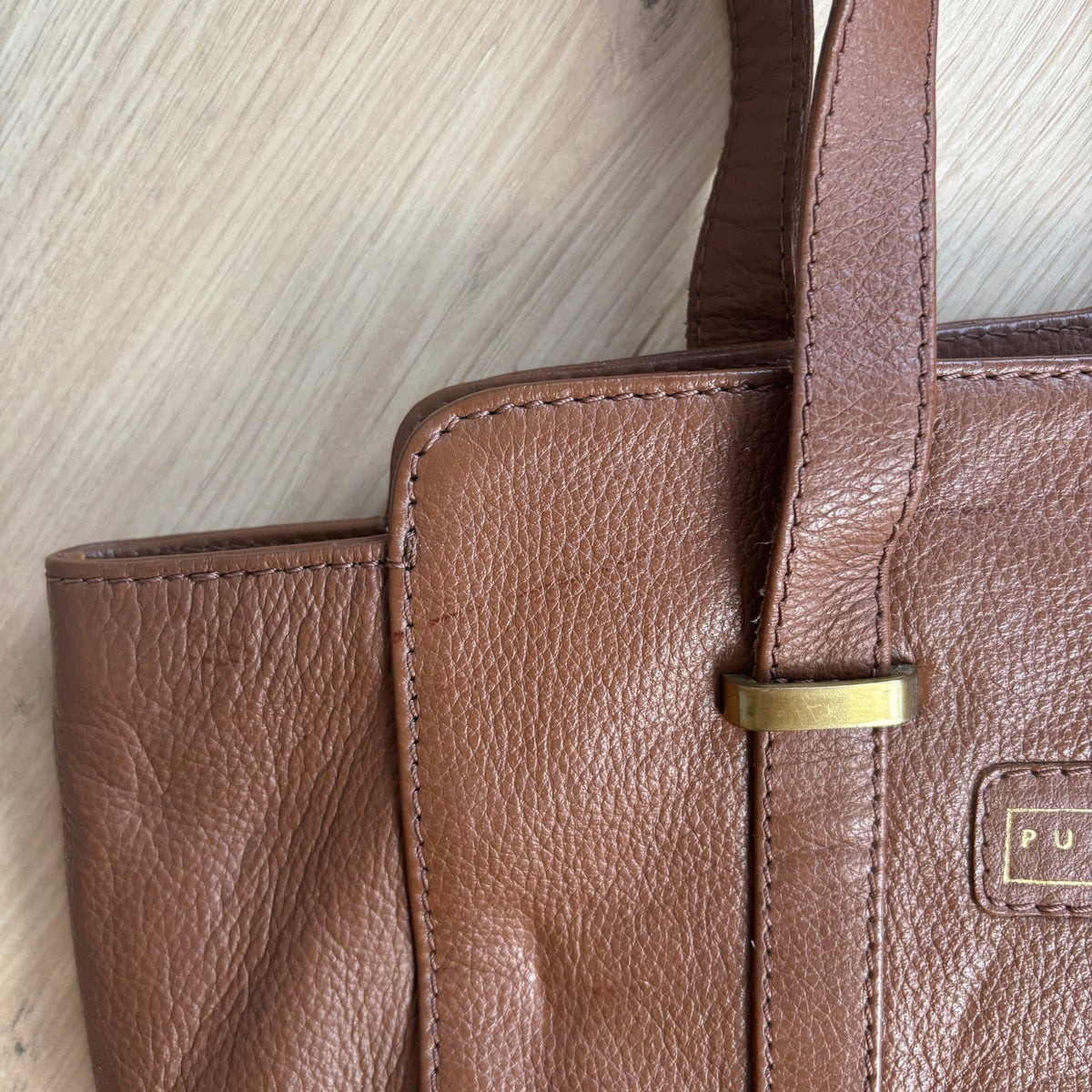 Large Tan Leather Shoulder Bag, Tote Bag