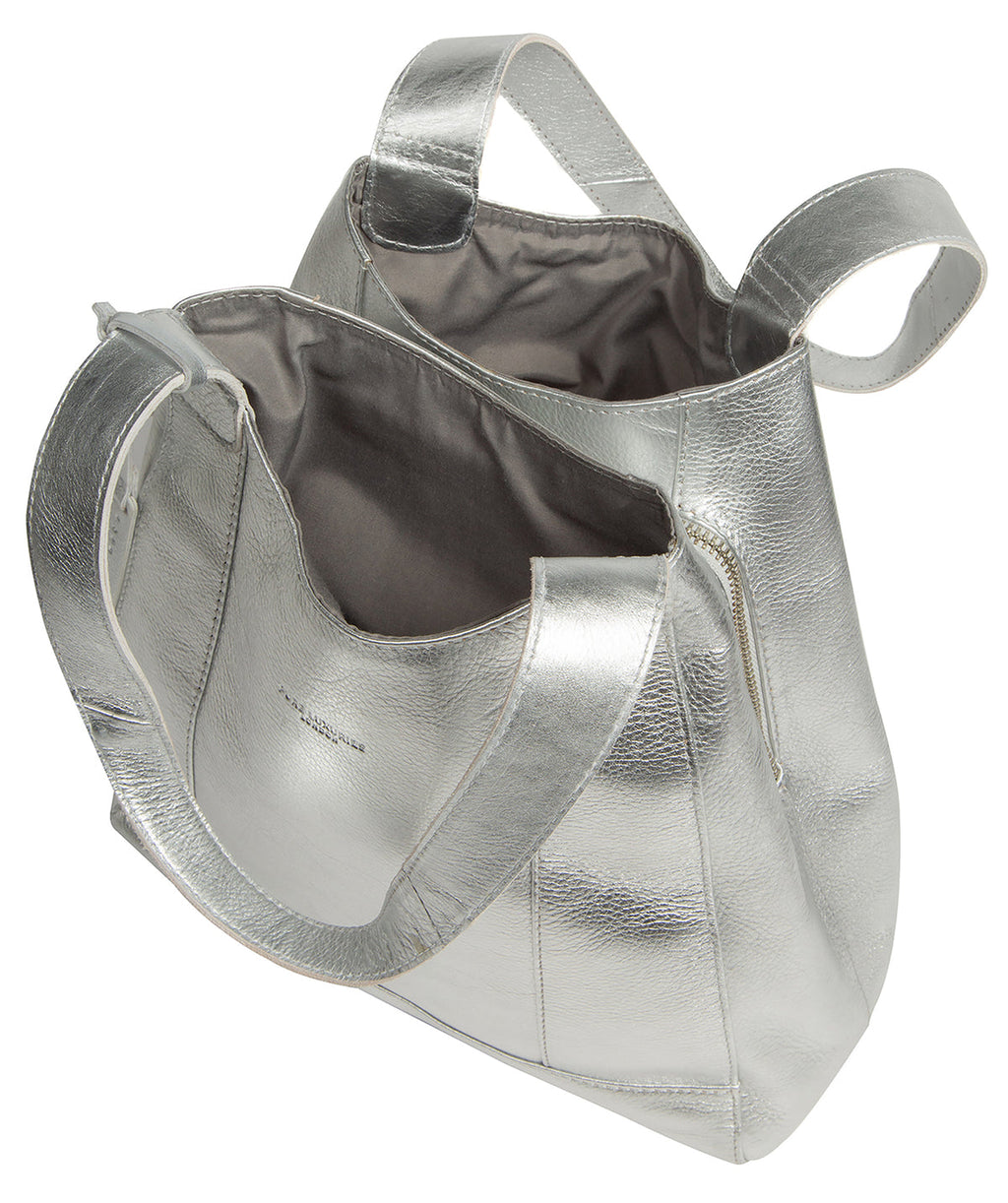Silver Leather Handbag, Shoulder Bag