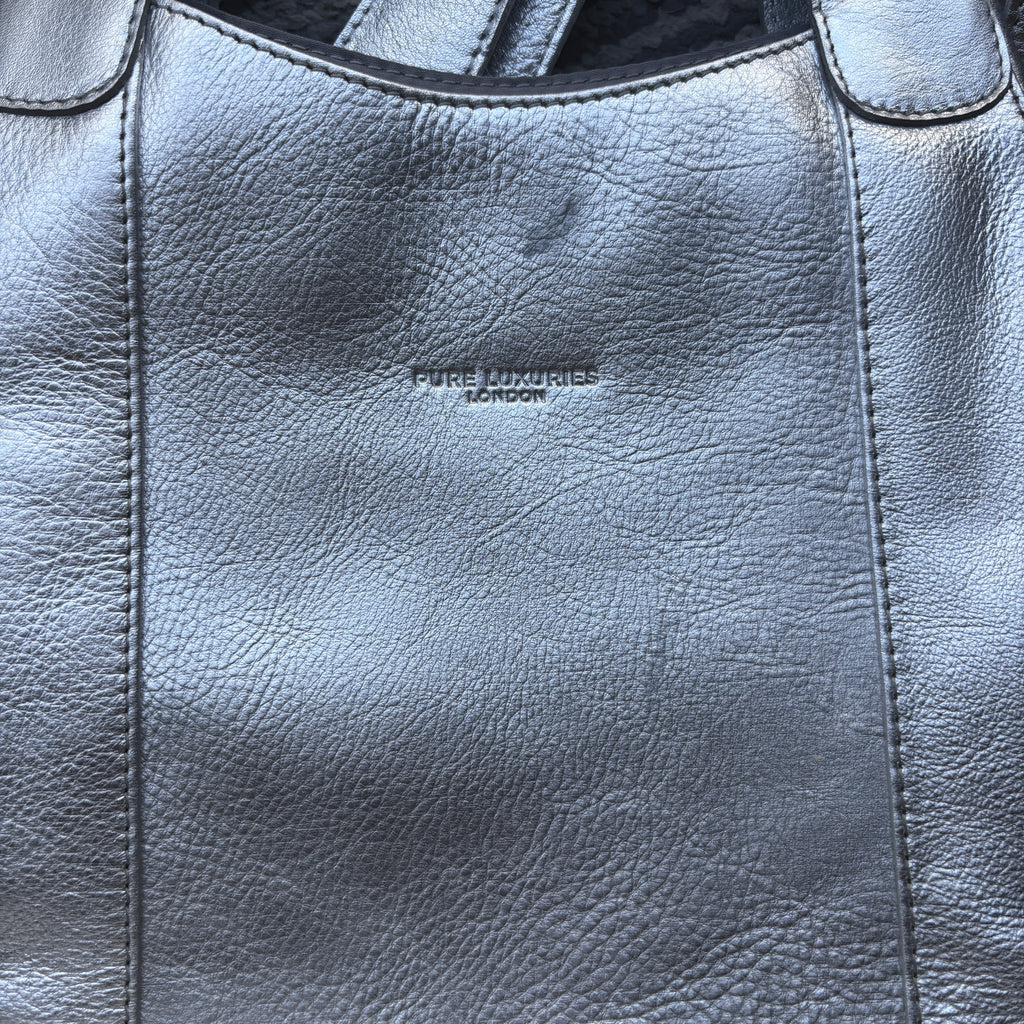 Silver Leather Handbag, Shoulder Bag