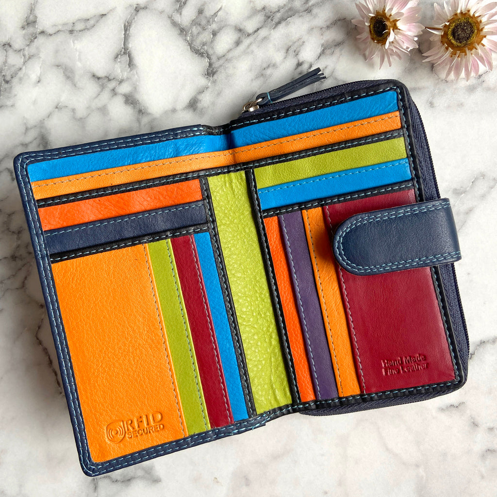 Rowallan Navy Leather Purse - RFID Secure