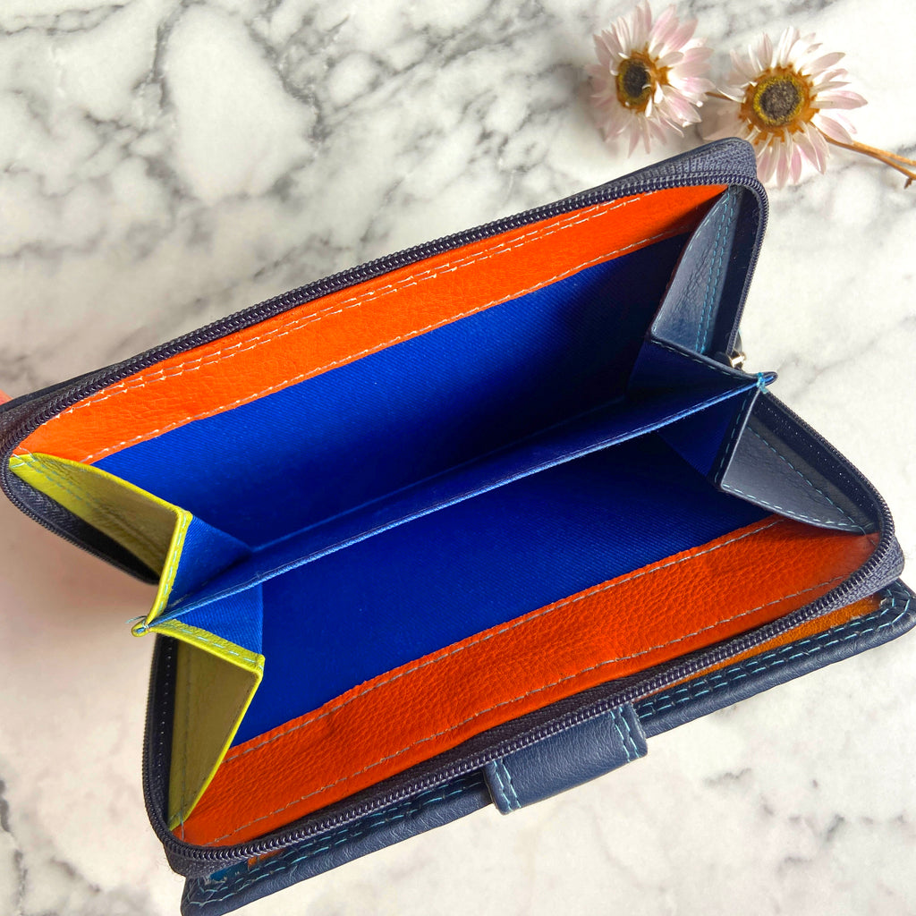 Rowallan Navy Leather Purse - RFID Secure