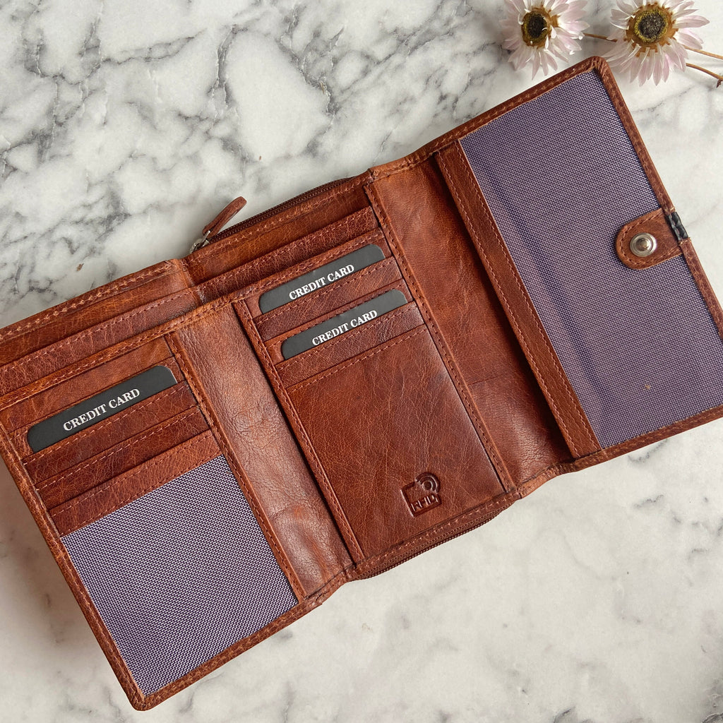 Rowallan Medium Cognac Leather Purse - RFID Secure