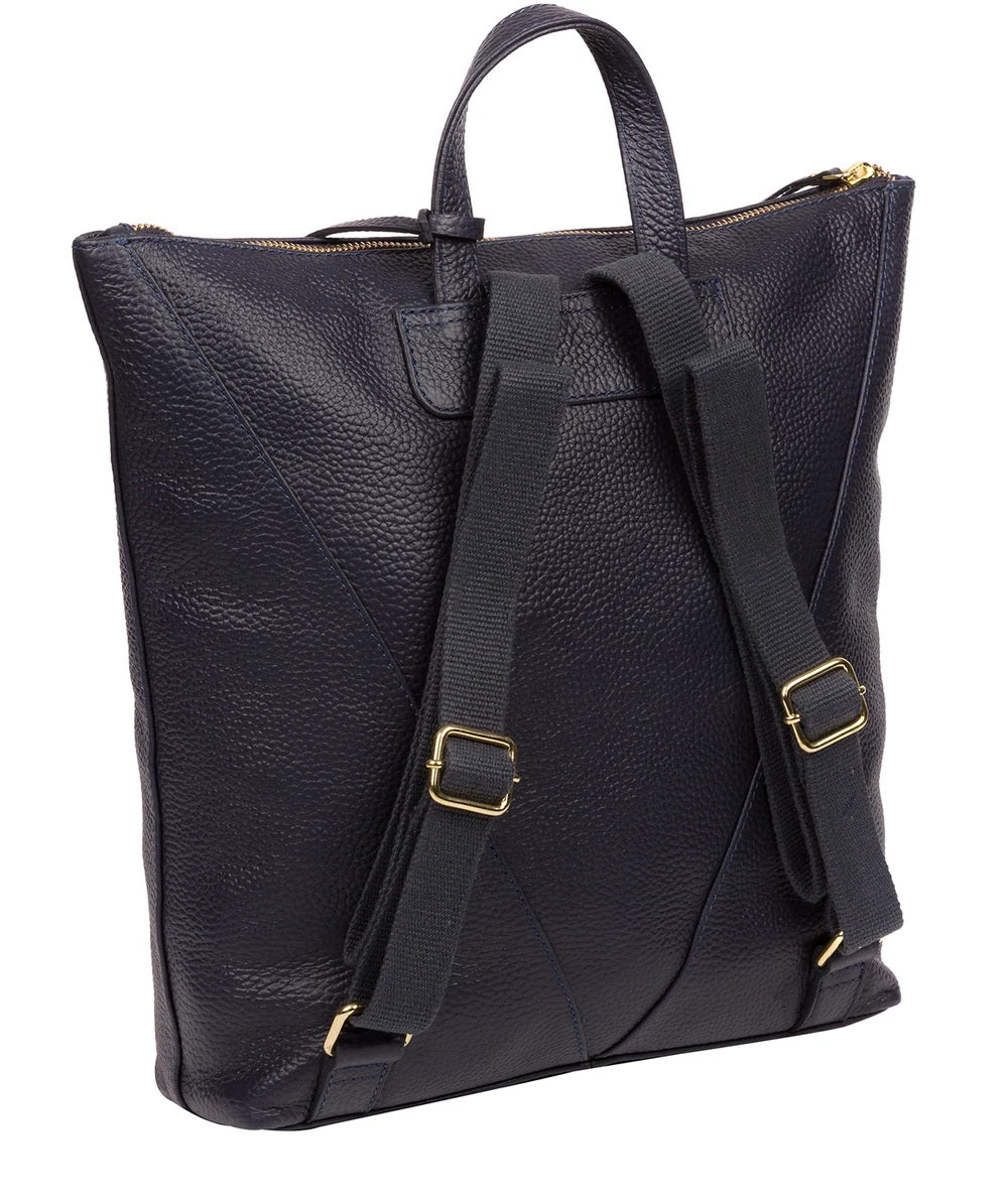 Navy Blue Leather Backpack