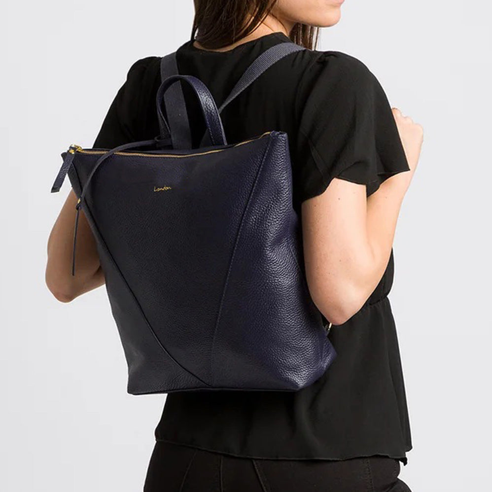Navy Blue Leather Backpack