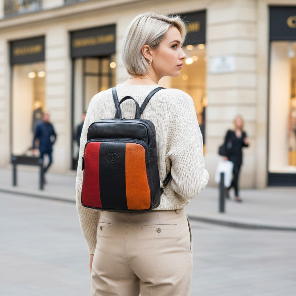 Rowallan Black Multi Colour Leather Backpack
