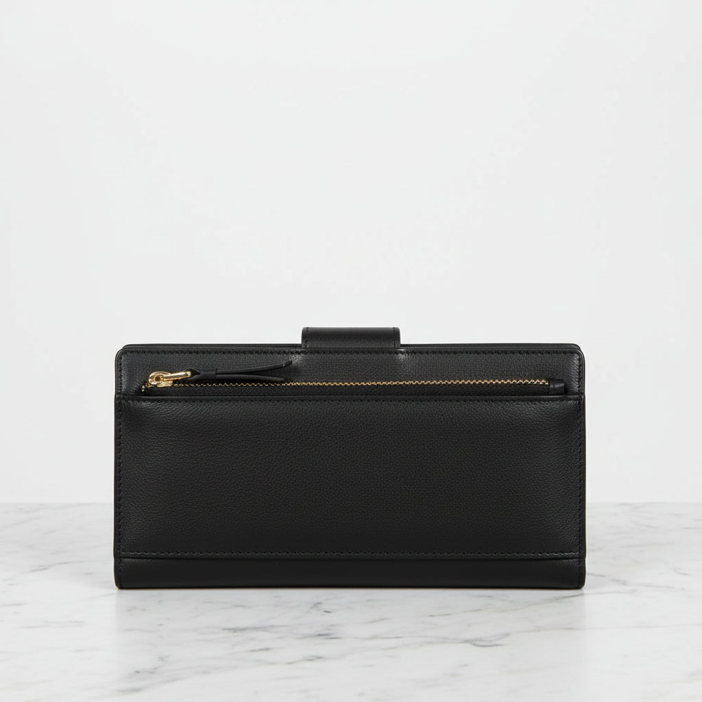 Large Slim Black Leather Purse