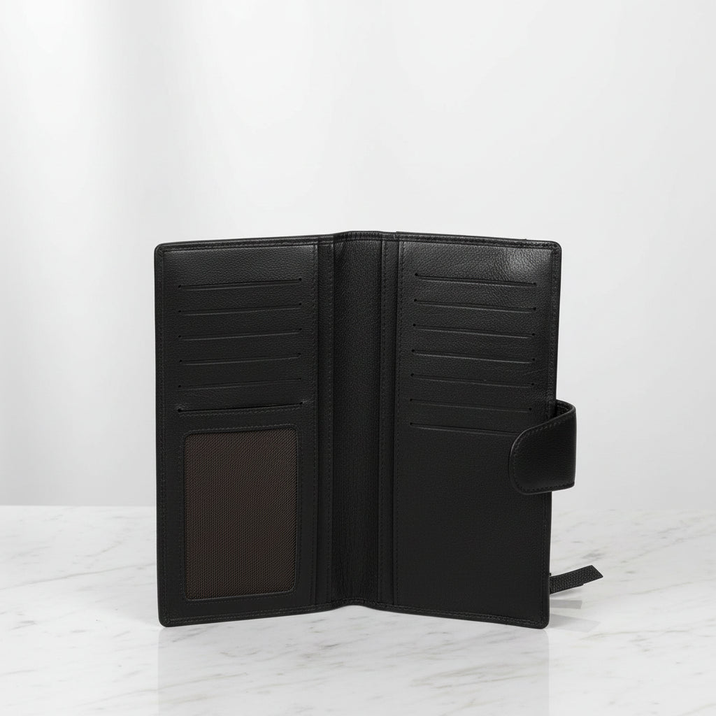 Large Slim Black Leather Purse