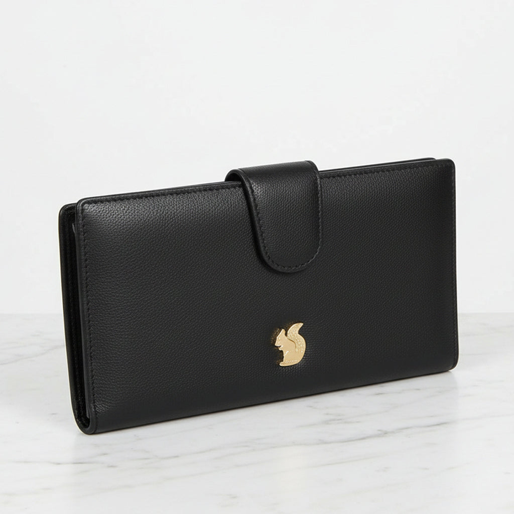 Large Slim Black Leather Purse