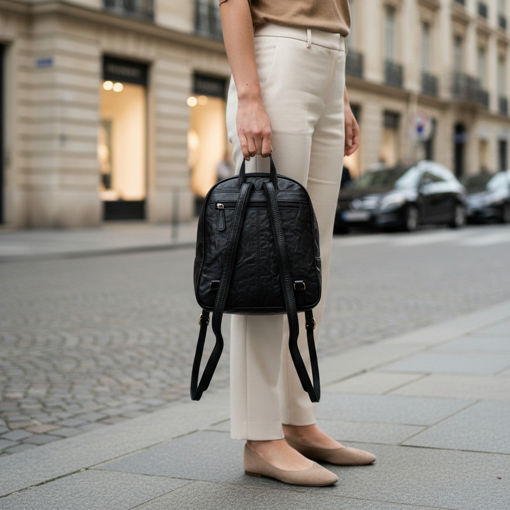 Rowallan Black Leather Backpack