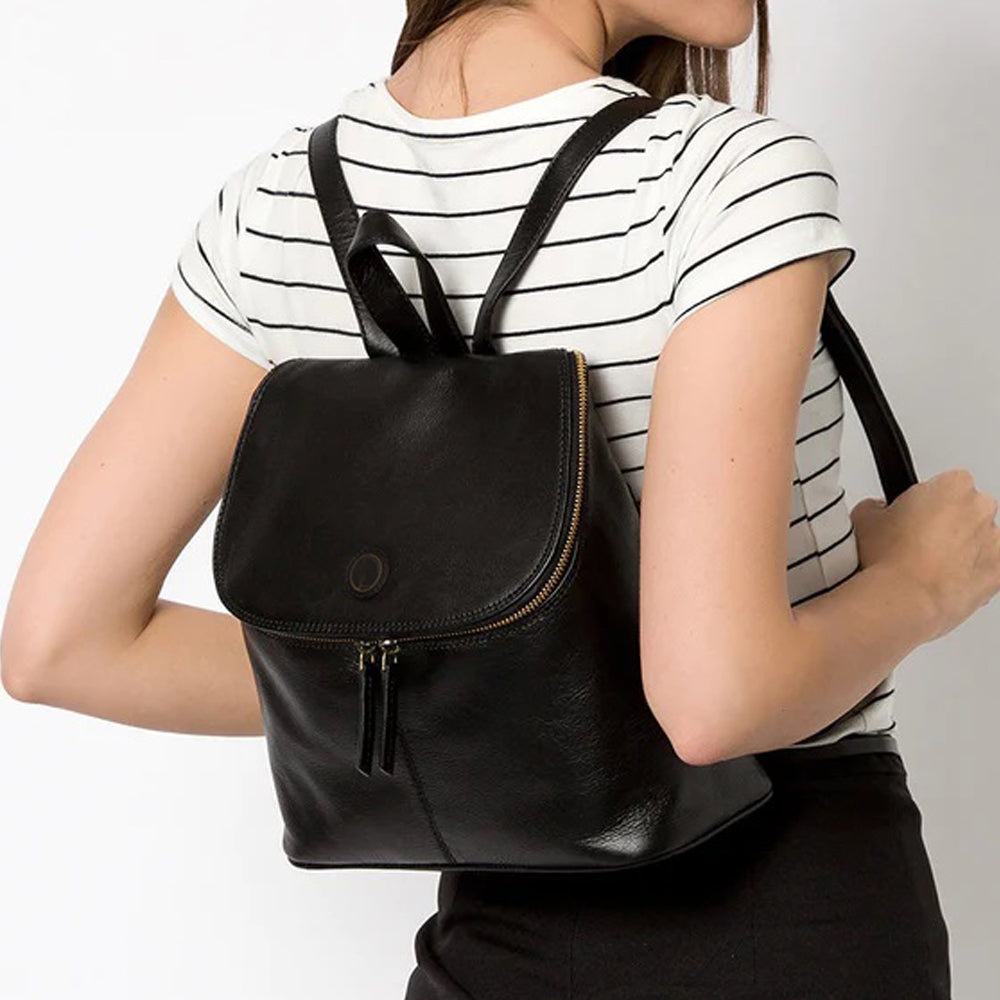 Women's Black Leather Backpack