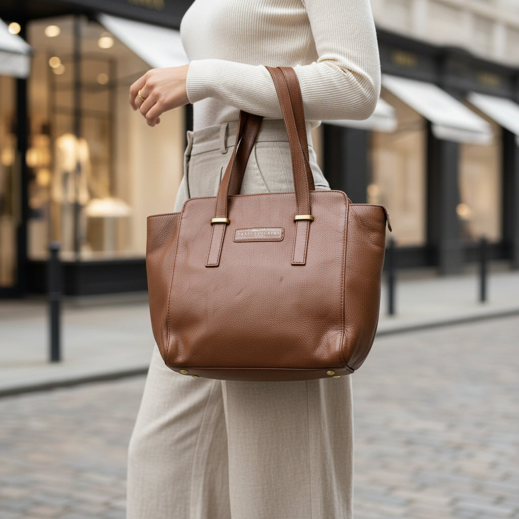 Large Tan Leather Shoulder Bag, Tote Bag