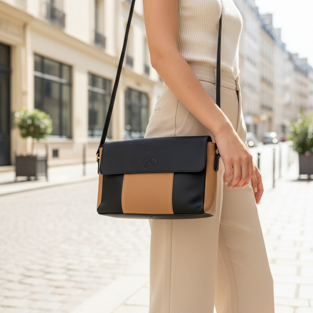 Rowallan Black and Sand Leather Handbag, Shoulder Bag