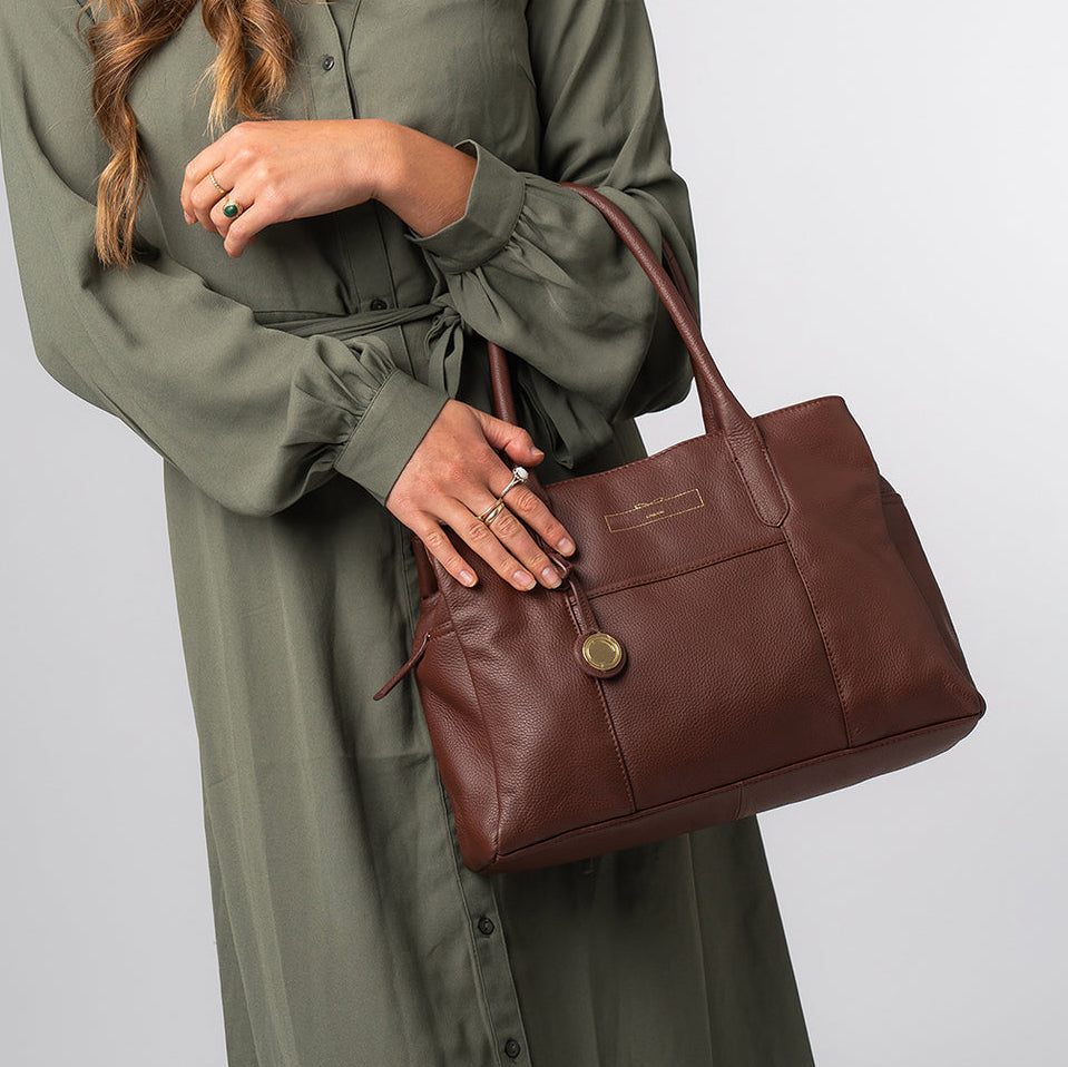 Chestnut Brown Leather Shoulder Bag, Tote Bag