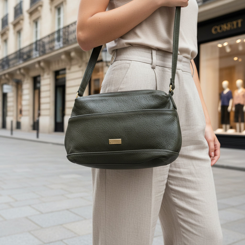 Olive Green Leather Crossbody, Shoulder Bag