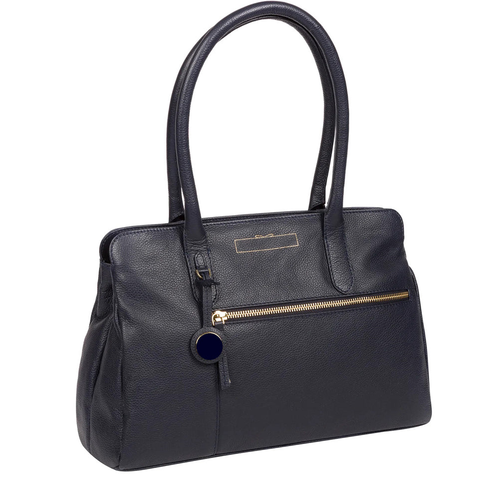 Navy Blue Leather Handbag, Shoulder Bag