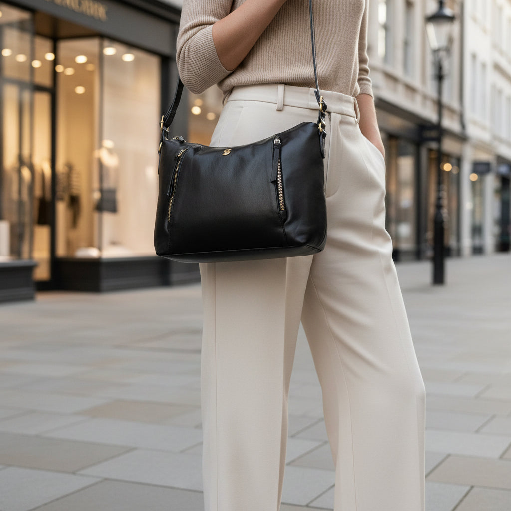 Black Leather Cross Body Bag, Shoulder Bag