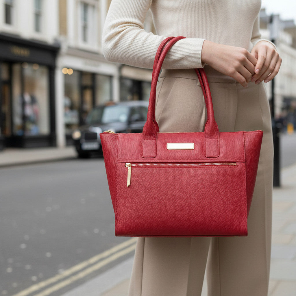 Large Red Leather Tote Bag