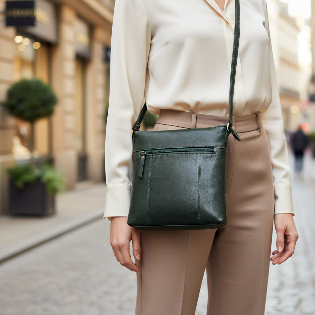Rowallan Green Leather Shoulder Bag, Cross Body Bag