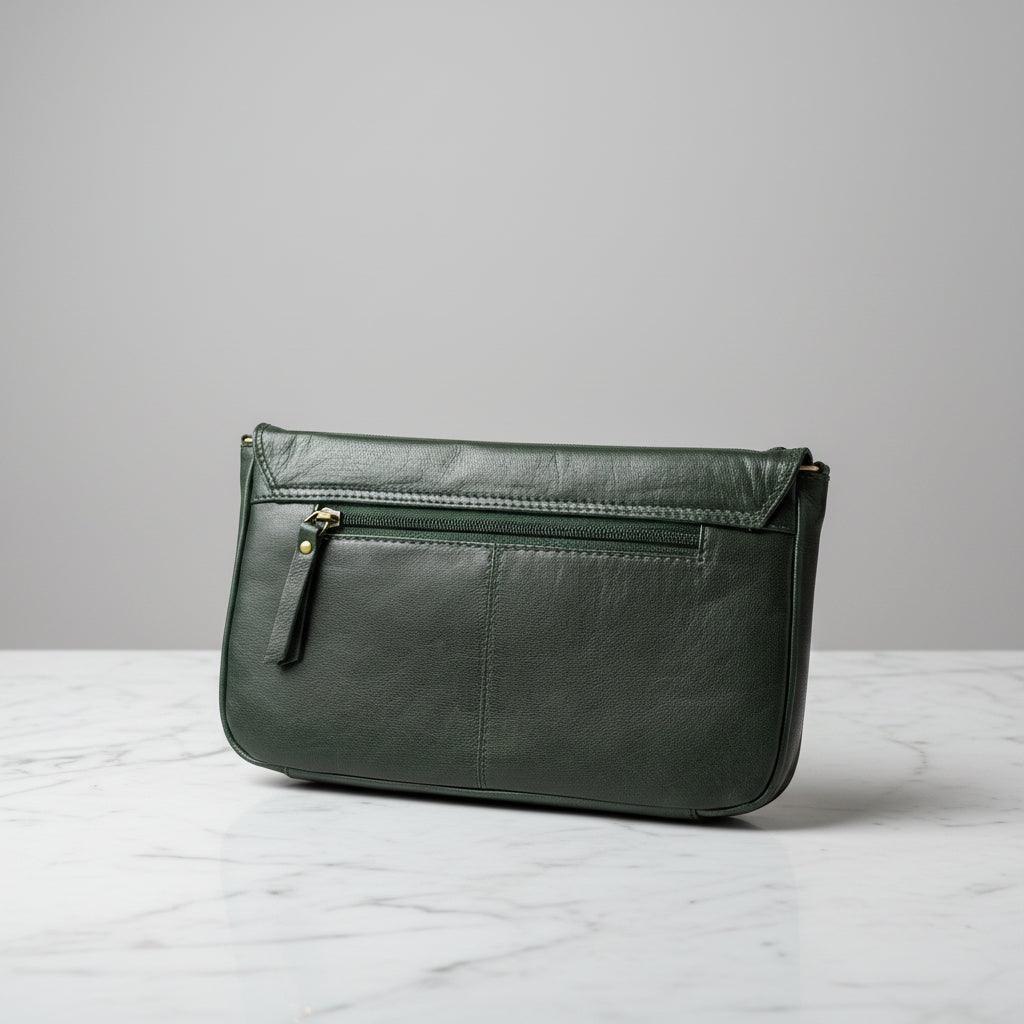 Rowallan Green Leather Shoulder Bag, Clutch Bag