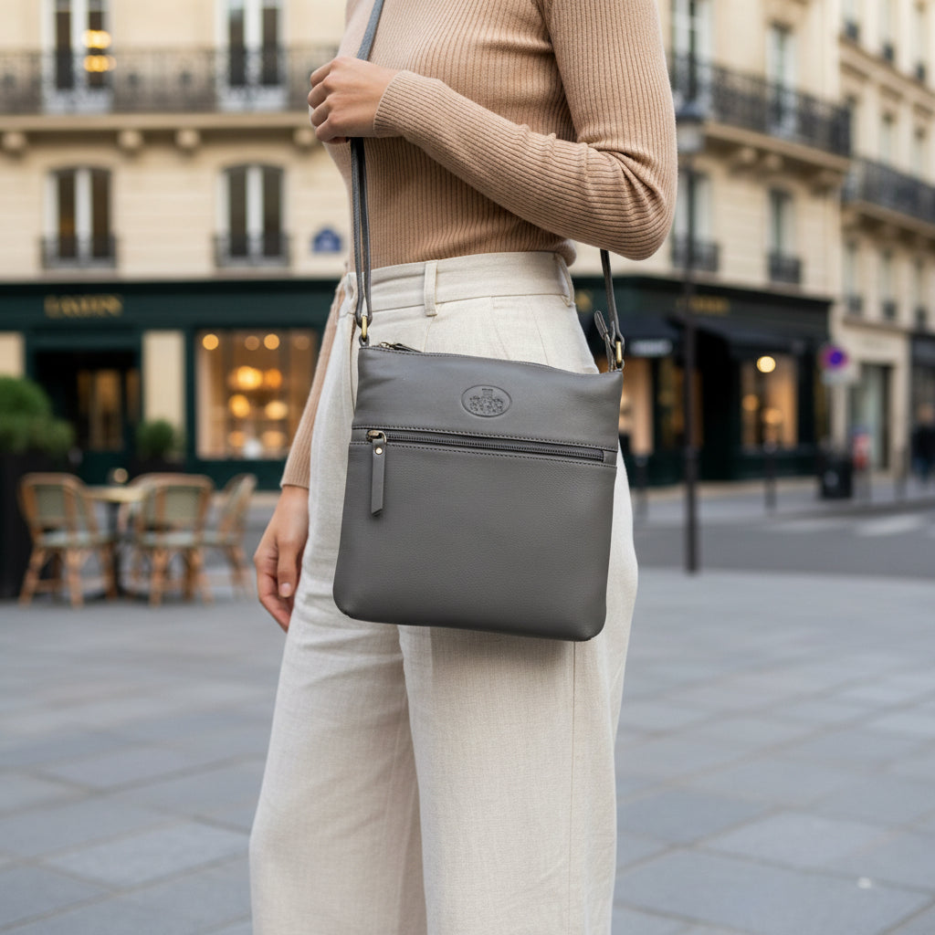 Rowallan Grey Leather Shoulder Bag, Cross Body Bag