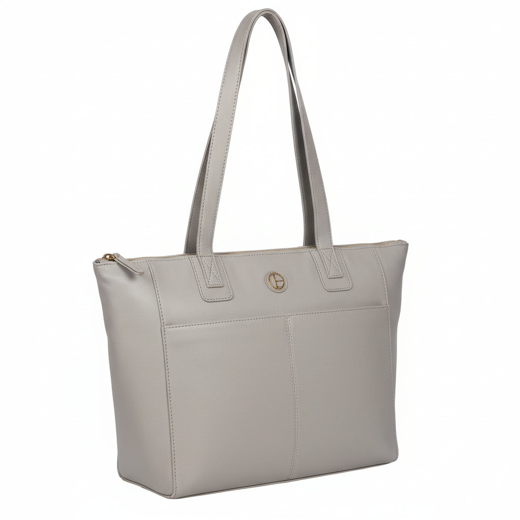 Large Grey Leather Tote Bag