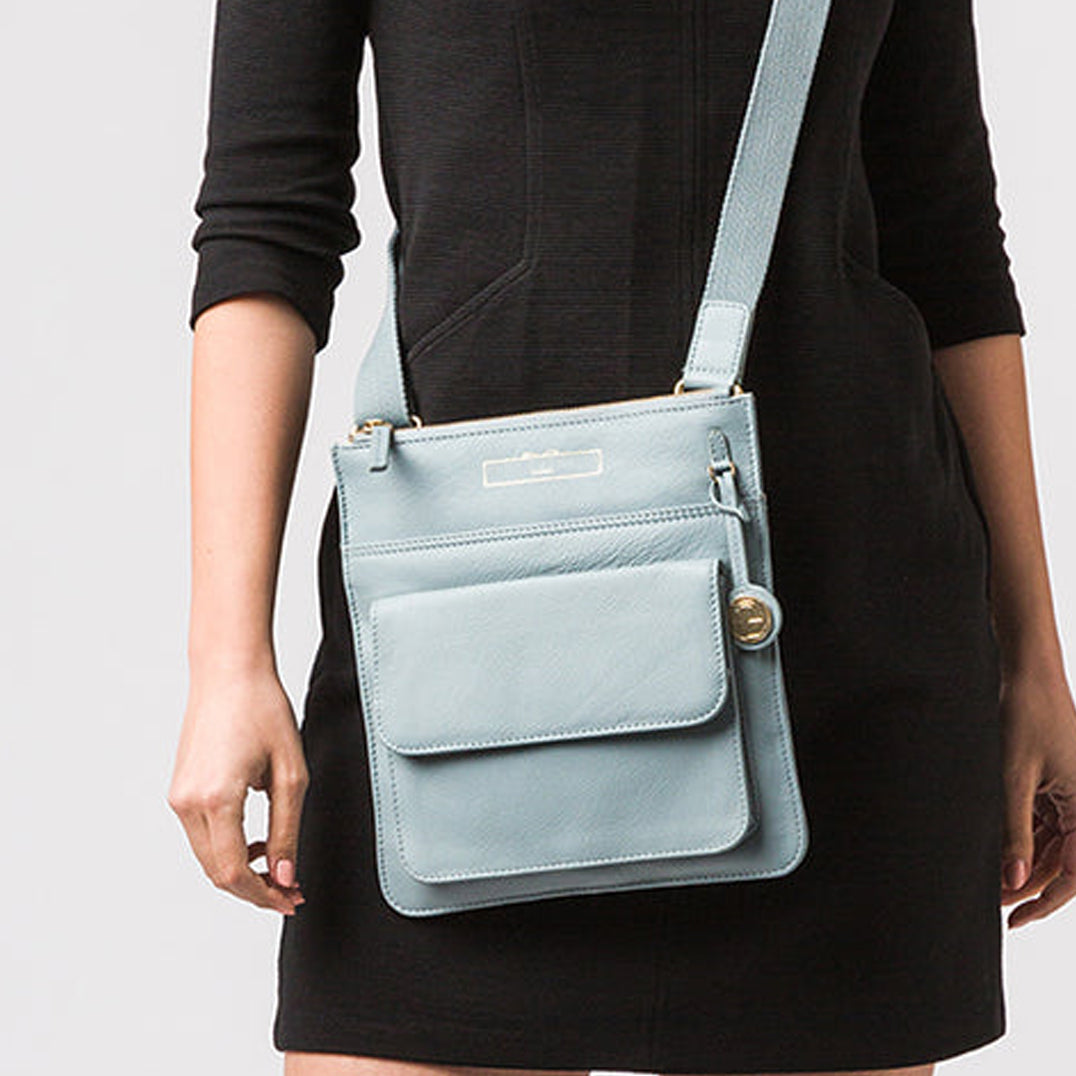 Blue Leather Shoulder Bag, Crossbody Bag